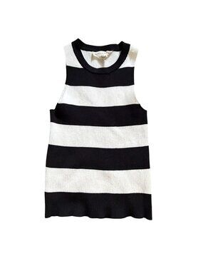 Happily Grey Womens Striped Ribbed Knit Tank Top-Black/White-S-GUC
